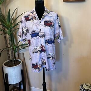 Vintage Car Print Casual Button Down Shirt